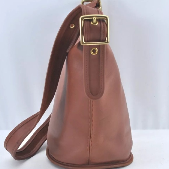 [COACH] Shoulder Crossbody Zip-Close Bucket Handbag Purse, Brown Soft Leather - Picture 4 of 15